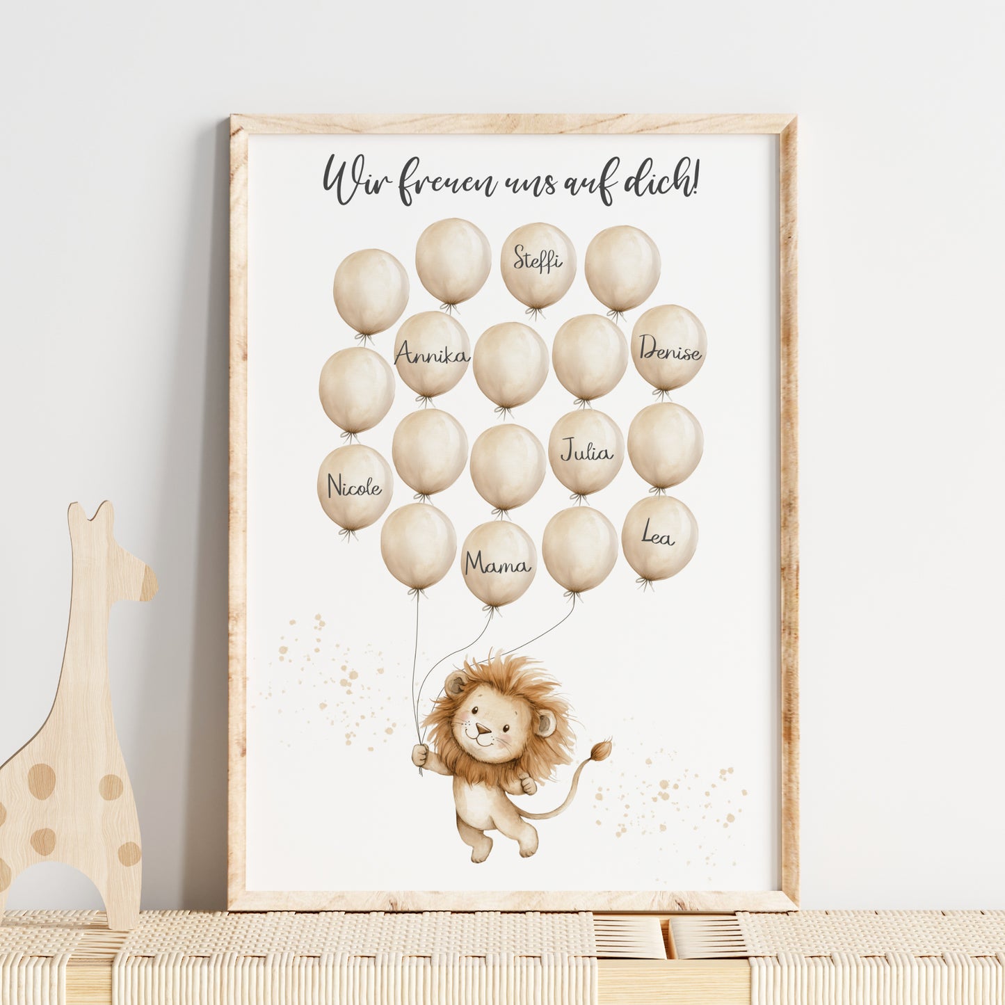Gästebild Poster Babyparty Luftballons Löwe Gästebuch Geburt Baby Shower