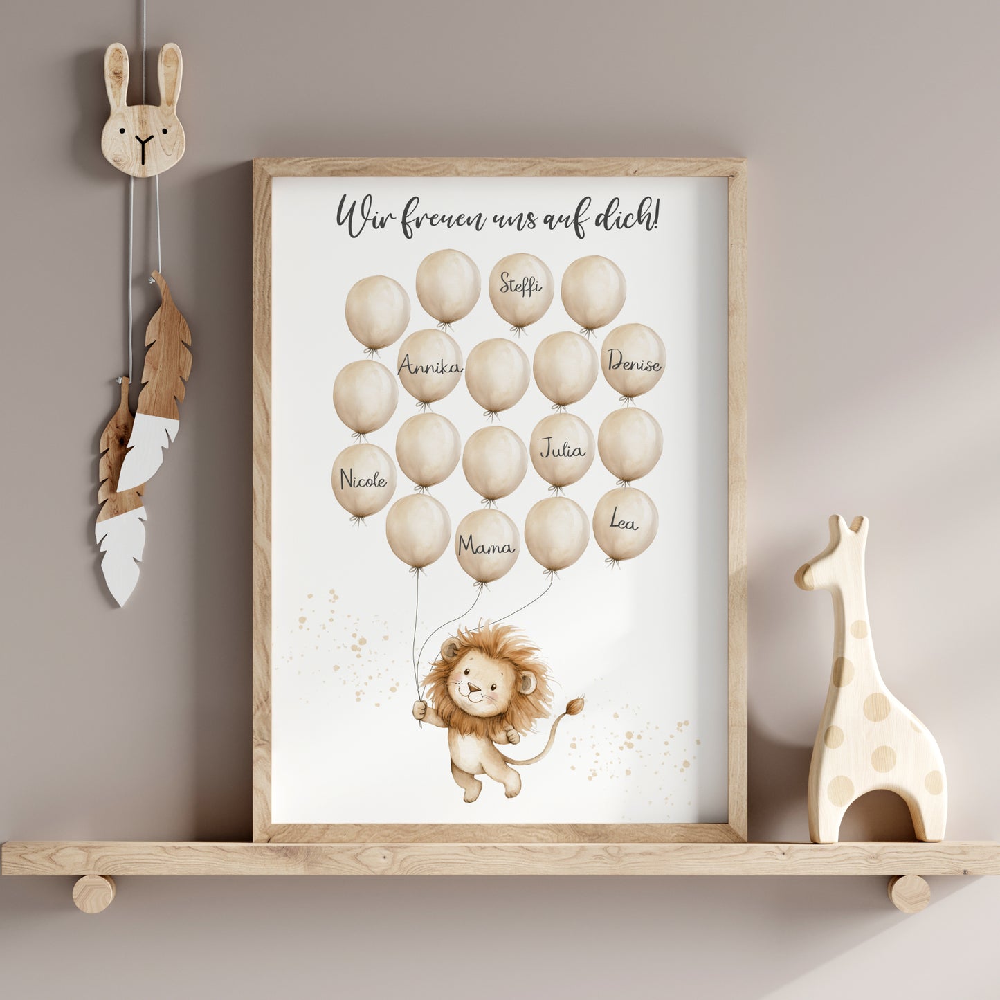 Gästebild Poster Babyparty Luftballons Löwe Gästebuch Geburt Baby Shower