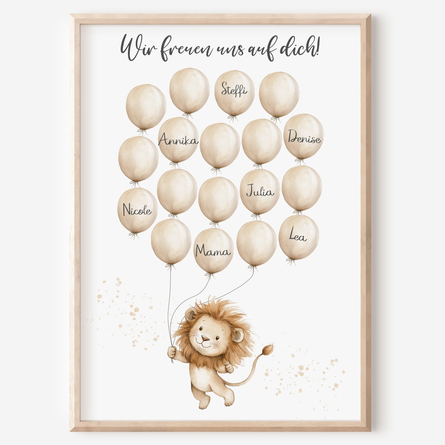 Gästebild Poster Babyparty Luftballons Löwe Gästebuch Geburt Baby Shower