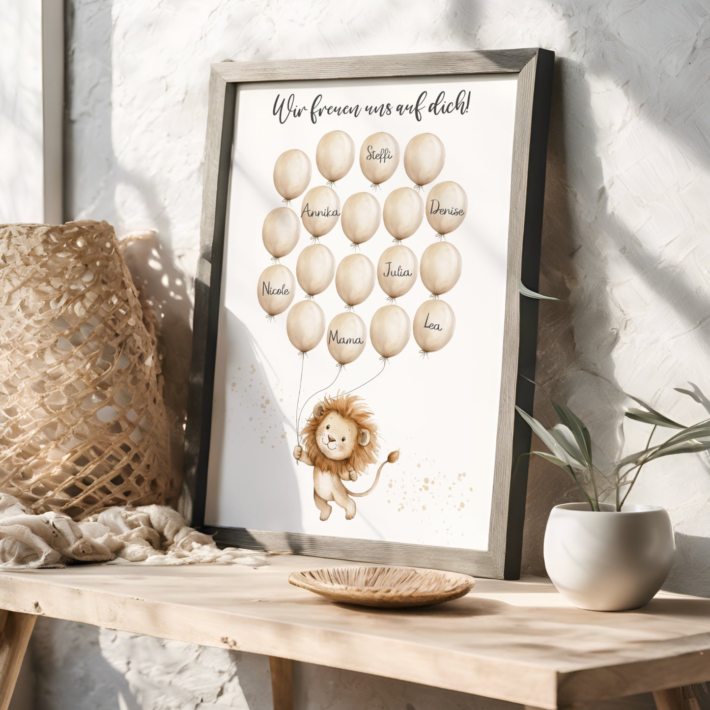 Gästebild Poster Babyparty Luftballons Löwe Gästebuch Geburt Baby Shower