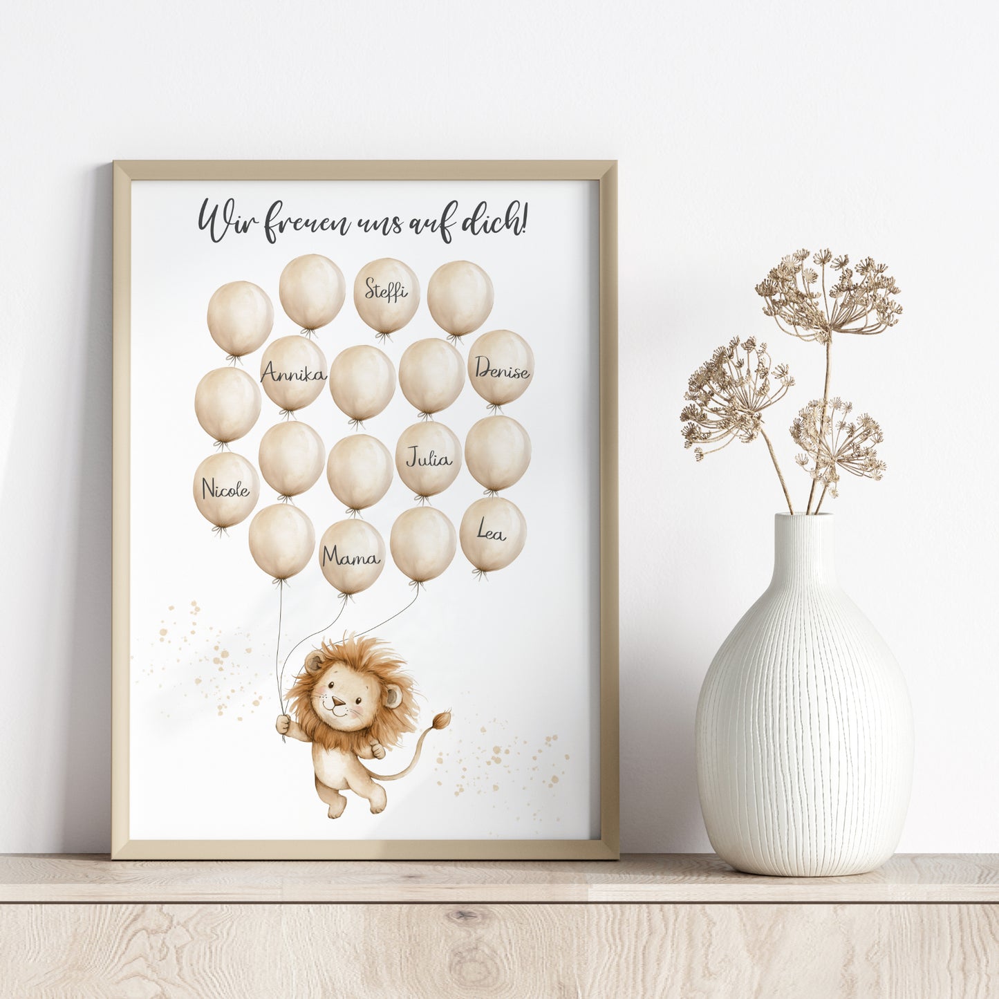 Gästebild Poster Babyparty Luftballons Löwe Gästebuch Geburt Baby Shower