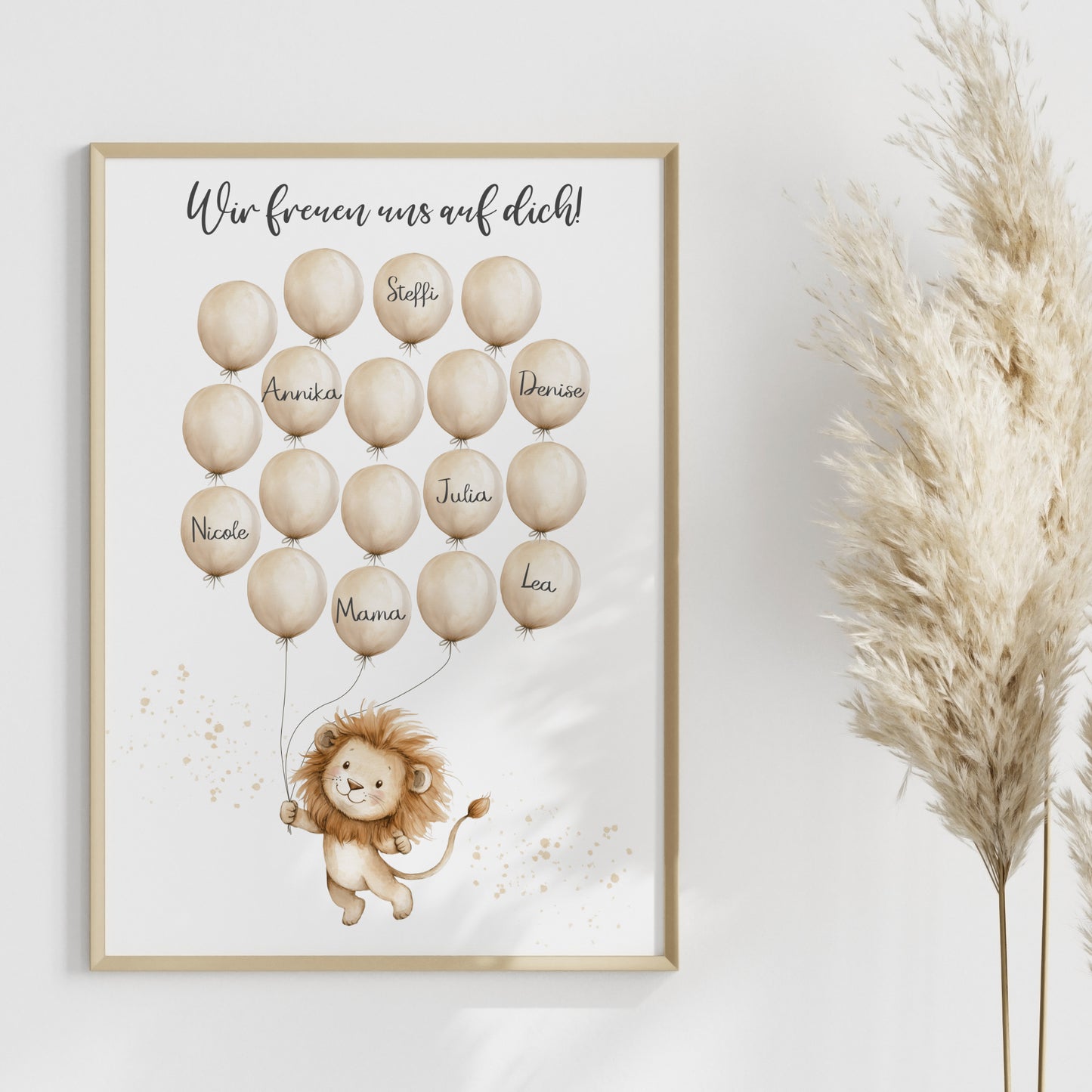 Gästebild Poster Babyparty Luftballons Löwe Gästebuch Geburt Baby Shower