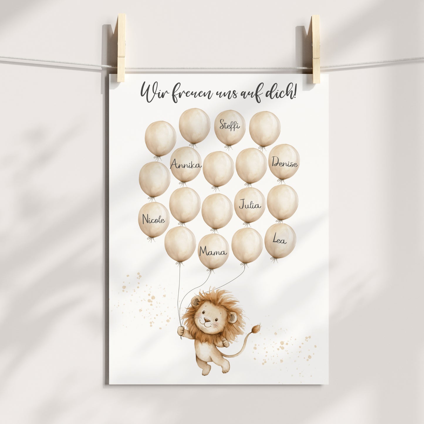 Gästebild Poster Babyparty Luftballons Löwe Gästebuch Geburt Baby Shower