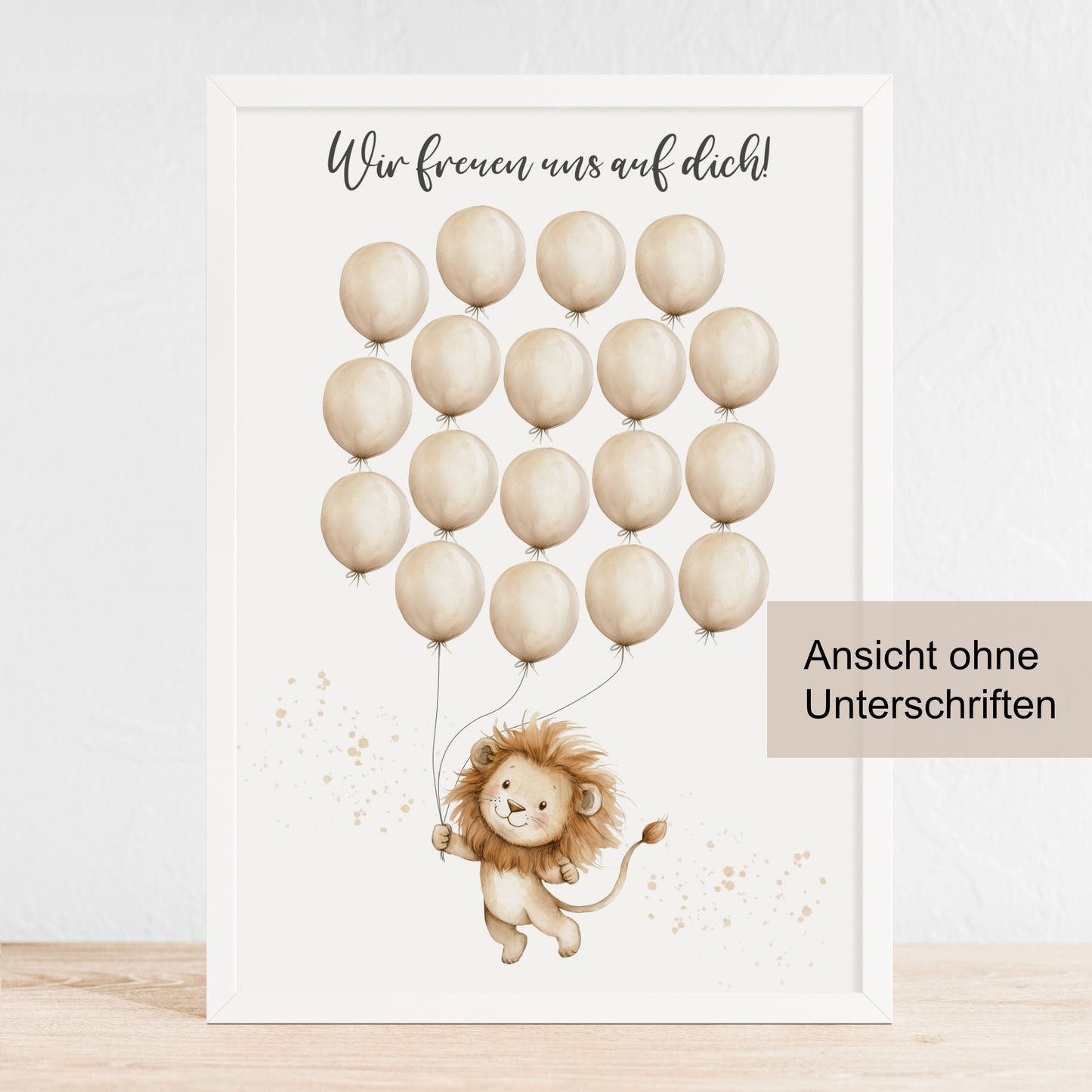 Gästebild Poster Babyparty Luftballons Löwe Gästebuch Geburt Baby Shower