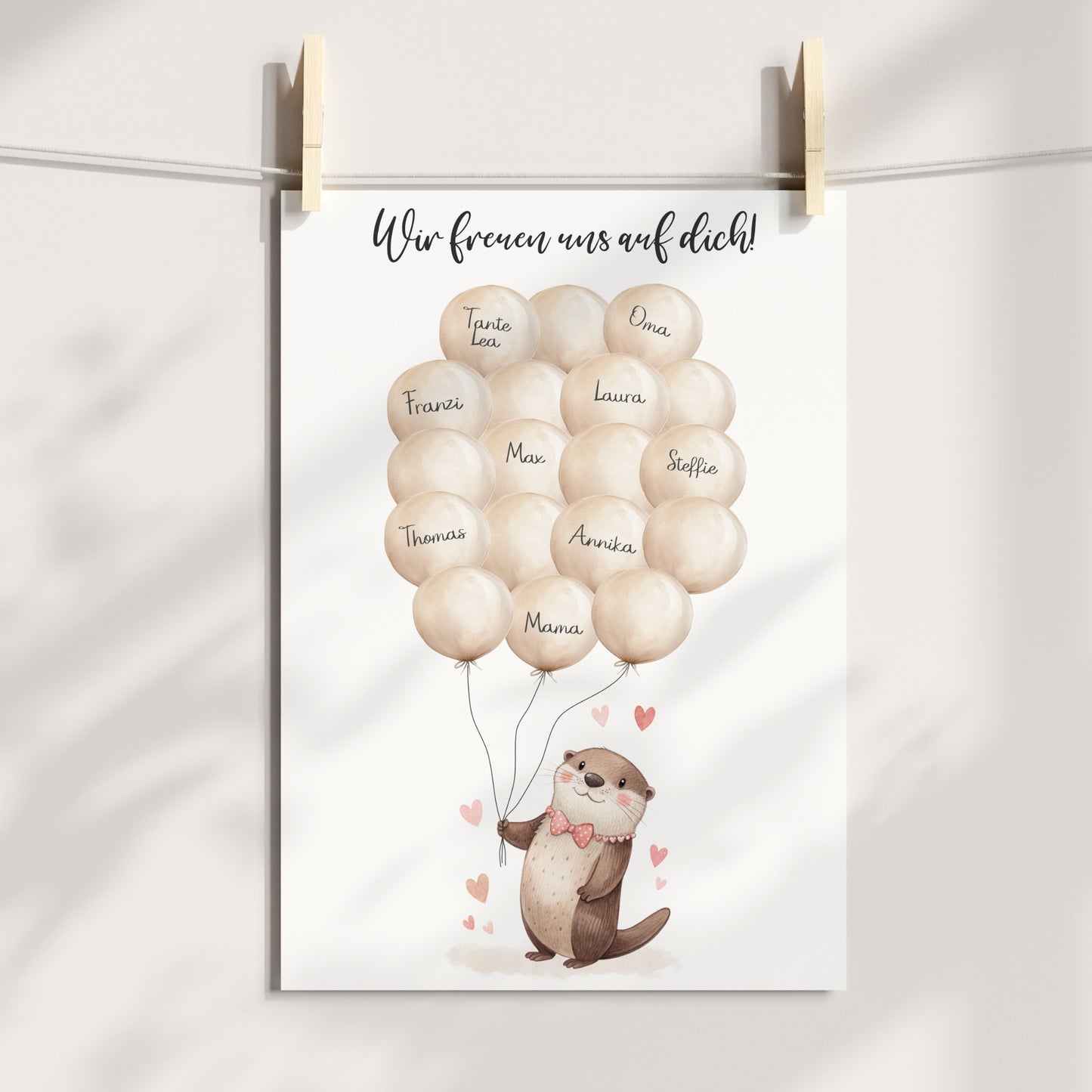 Gästebild Poster Babyparty Luftballons Otter Gästebuch Geburt Baby Shower